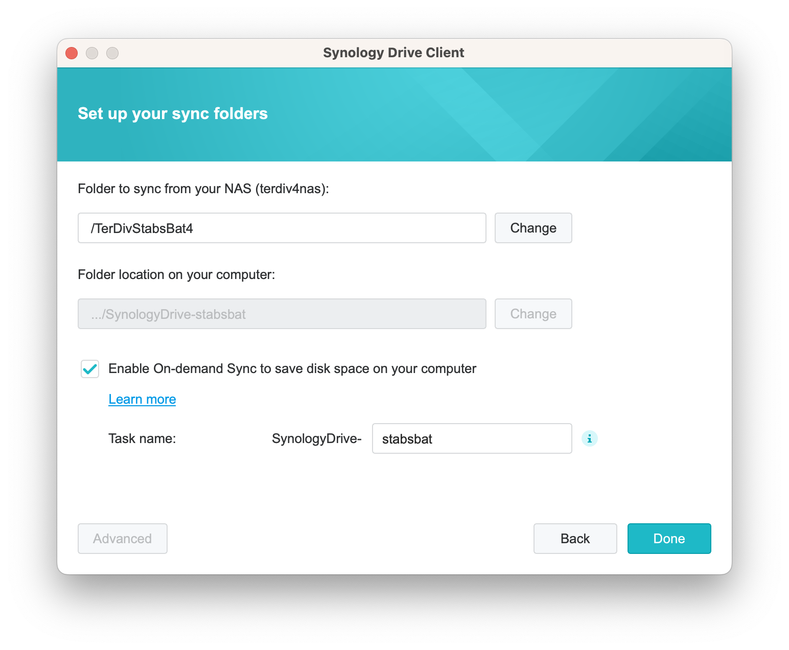 Sync-Optionen